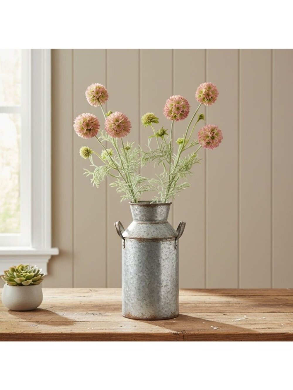 Scabiosa Flower Stems Pink Green Faux Wildflower Floral Filler - Picture 5 of 8
